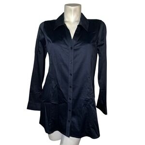 Soft Surroundings Black Button Down Shirt Stretch Cotton Sateen Long Sleeve M